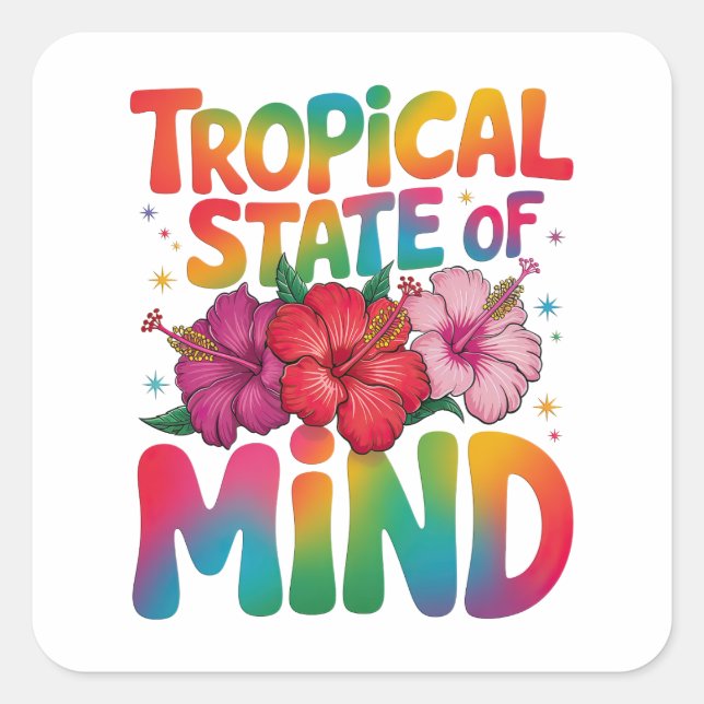 Tropischer Staat von Mind Summer Beach Graphic Quadratischer Aufkleber (Vorderseite)