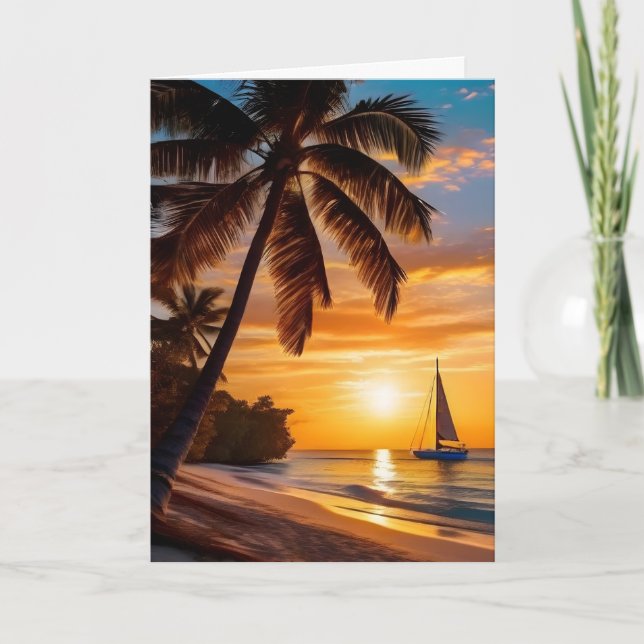 Tropischer Strand am Sonnenuntergang Vatertag Karte (Vorderseite)