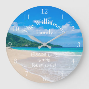 Tropischer Strand Aqua Ozean Weißer Sand Wellen Große Wanduhr