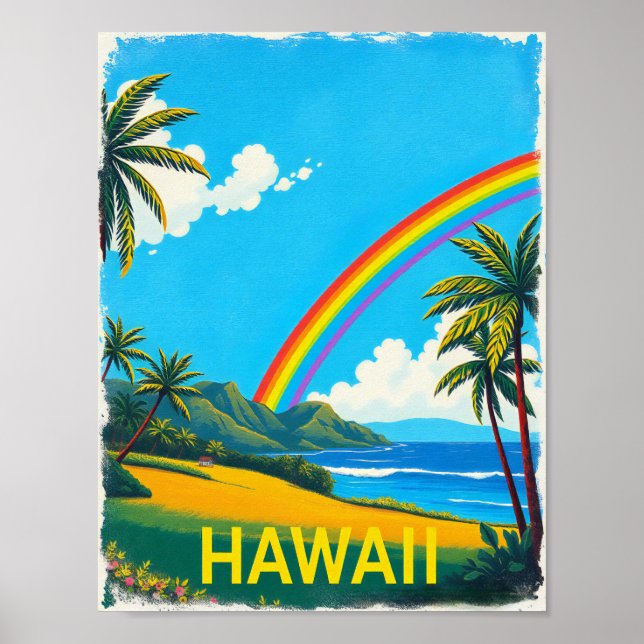 Tropischer Strand auf Hawaii mit Regenbogen Poster (Vorne)
