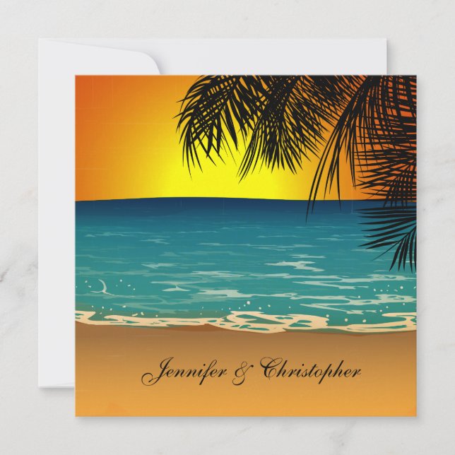 Tropischer Strand bei Sonnenuntergang Einladung (Vorderseite)