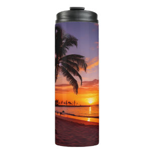 Tropischer Strand bei Sonnenuntergang Thermosbecher