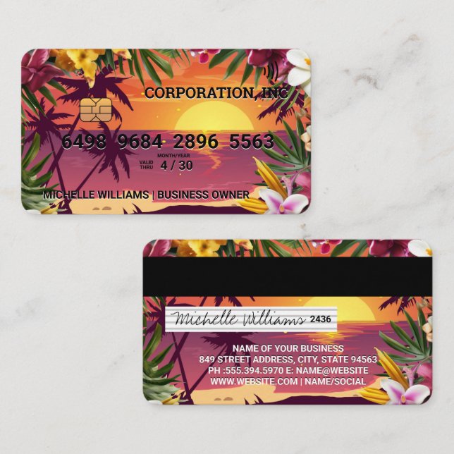 Tropischer Strand | Debt-Card-Stil Visitenkarte (Vorne/Hinten)
