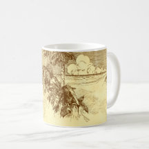 Tropischer Strand Etching Vintage Palmen Tasse