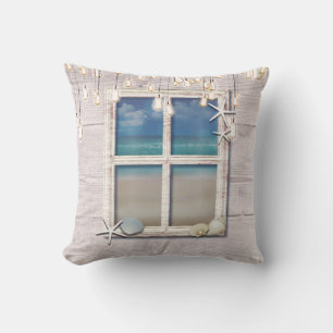 Tropischer Strand Fenster Weiß Holz Elegant Chic Kissen