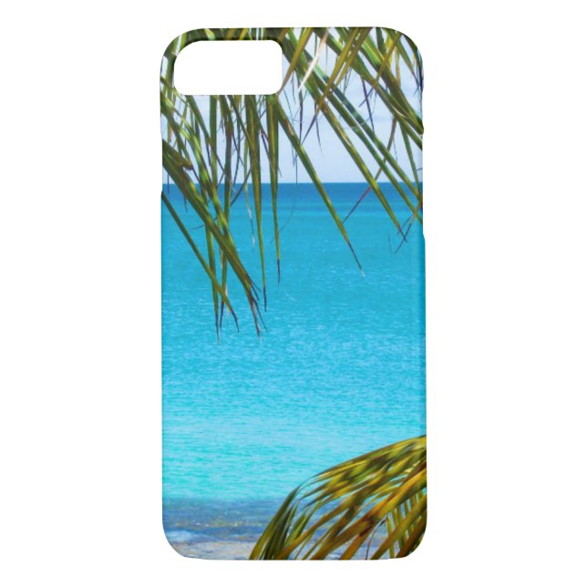 Tropischer Strand gerahmt mit Palmfronten Case-Mate iPhone Hülle (Rückseite)