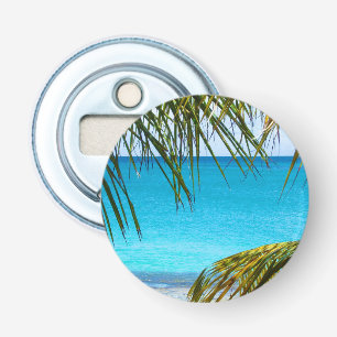 Tropischer Strand gerahmt mit Palmfronten Flaschenöffner