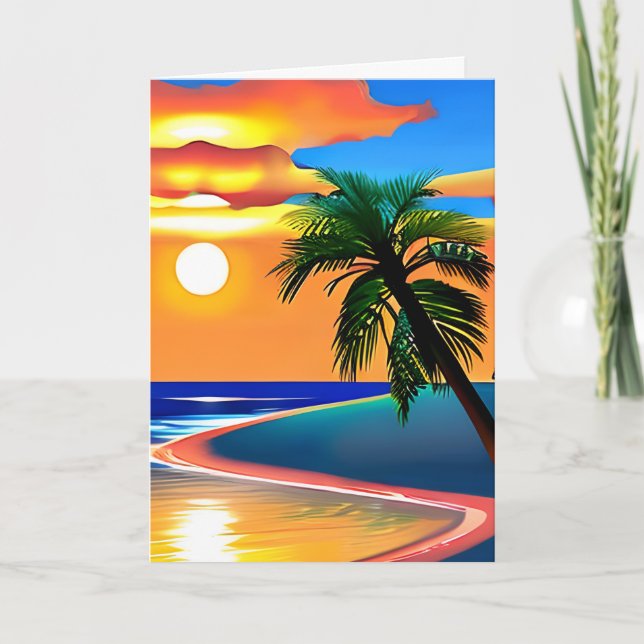 Tropischer Strand | Happy Birthday Karte (Vorderseite)