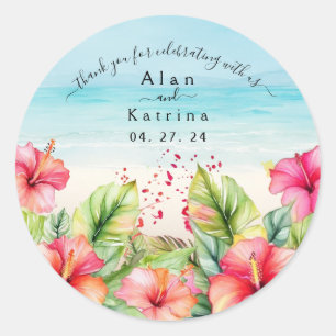 Tropischer Strand Hibiskus Papier Teller Runder Aufkleber