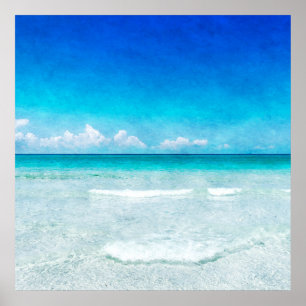 Tropischer Strand im Aquamarinen Aqua Türkis Blue  Poster