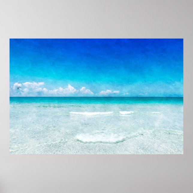 Tropischer Strand im Aquamarinen Aqua Türkis Blue  Poster (Vorne)