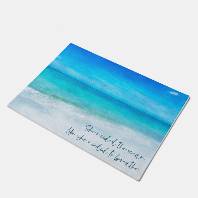 Tropischer Strand in Aquamarinem Aqua Türkise Blue Fußmatte (Schrägansicht)