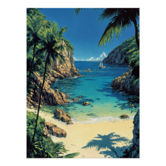 Tropischer Strand in der Morgendämmerung Poster