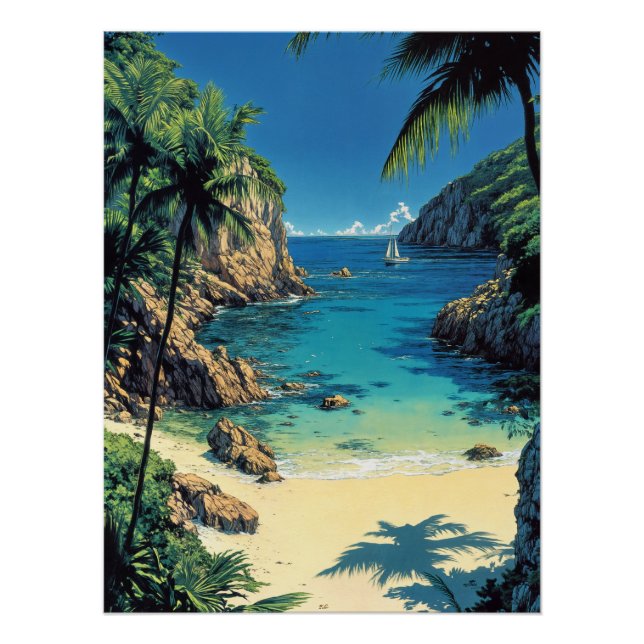 Tropischer Strand in der Morgendämmerung Poster (Vorderseite)