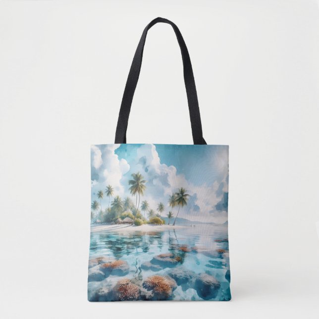 Tropischer Strand Malediven Modernes Hochzeitsziel Tasche (Vorderseite)