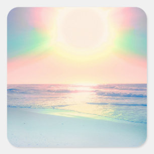 Tropischer Strand Meer Sonne Bunt Sommer Quadratischer Aufkleber