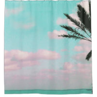 Tropischer Strand, Meerblick, rosa Wolken, Palme