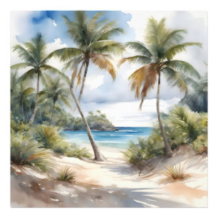 Tropischer Strand mit Palmen Fotodruck