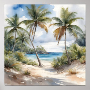 Tropischer Strand mit Palmen Poster