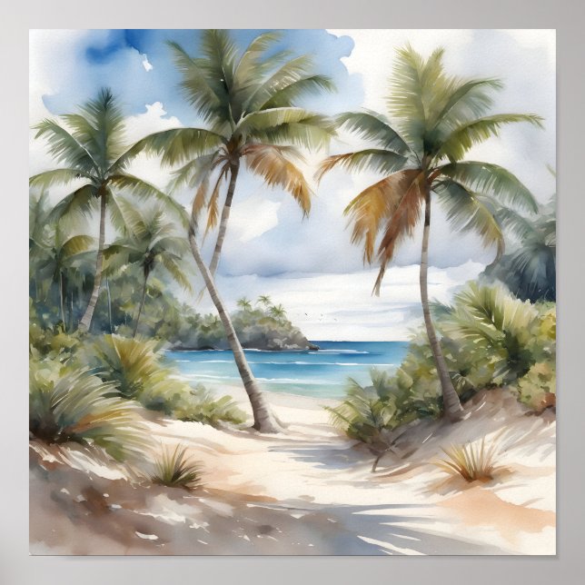 Tropischer Strand mit Palmen Poster (Vorne)