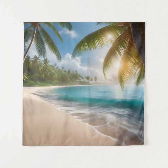 Tropischer Strand mit Palmen Wandteppich (Vorderseite)