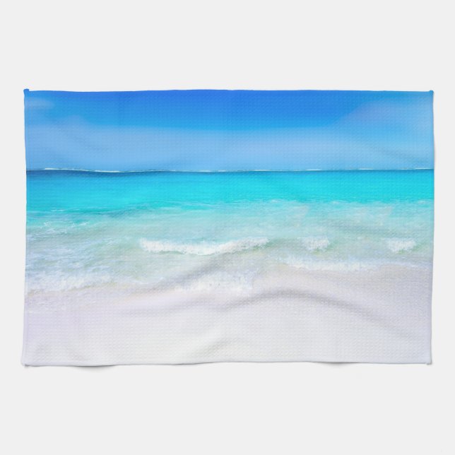 Tropischer Strand mit türkisblauem Meer Geschirrtuch (Horizontal)