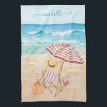 Tropischer Strand mit Wasserfarbe Geschirrtuch<br><div class="desc">Ihre, immer zu genießen - friedlich, ruhig, ruhig - diese schöne tropische Szene mit Wasserfarbe - Strand; Stuhl; Schirm - Hut und Tasche - Sie können immer da sein - und Ihren Namen oder als Geschenk zu personalisieren. Alle Design-Fragen, senden Sie einfach eine E-Mail an charmdesignstudio@rcn.com und wir freuen uns,...</div>