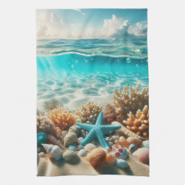 Tropischer Strand Muscheln und Seeteufel Geschirrtuch