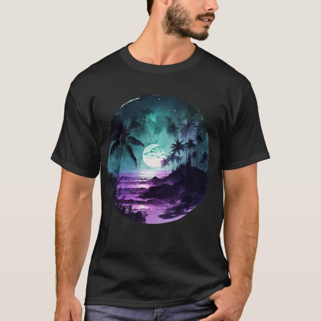 Tropischer Strand Nacht T-Shirt (Vorderseite)