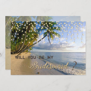 Tropischer Strand, Palm, String Lights Bridesmaid  Einladung