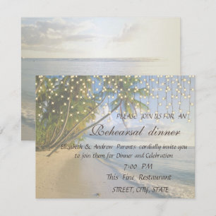 Tropischer Strand, Palm, String Lights Probe Abend Einladung