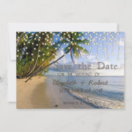 Tropischer Strand, Palm, String Lights Save the Da Date