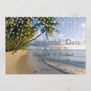 Tropischer Strand, Palm, String Lights Save the Da Save The Date