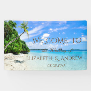 Tropischer Strand, Palme Hochzeitsbanner Banner