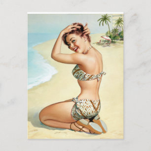 Tropischer Strand Pin Up Postkarte
