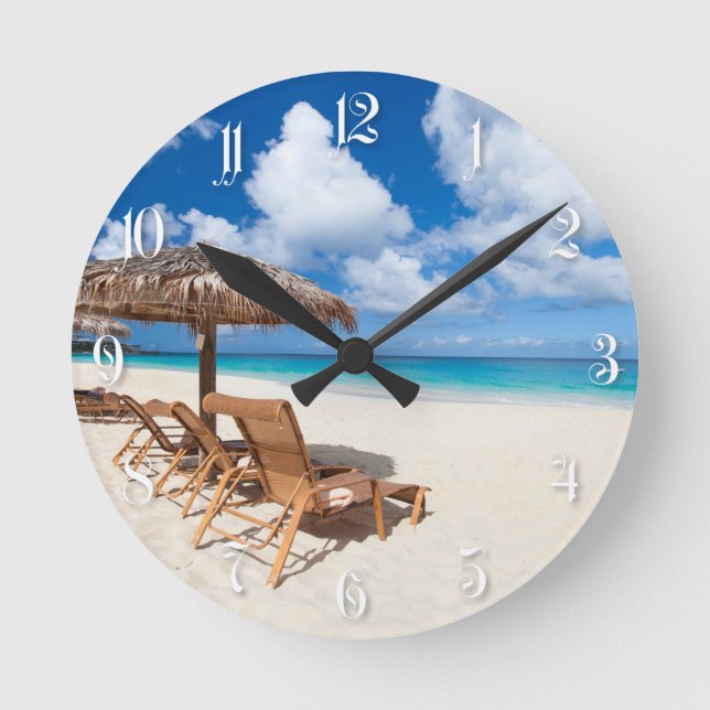 Tropischer Strand Runde Wanduhr (Vorderseite)