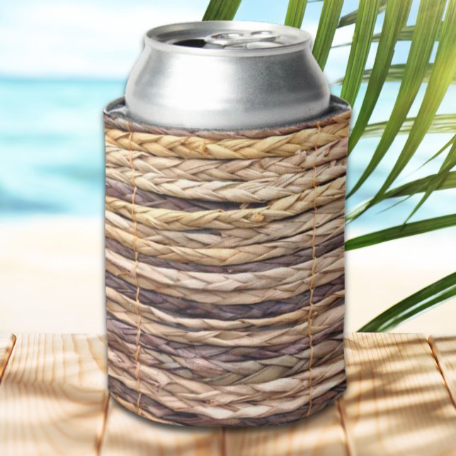 tropischer Strand rustikal geflochtene Korbweide Dosenkühler (tropical island style beach rustic woven wicker can cooler)