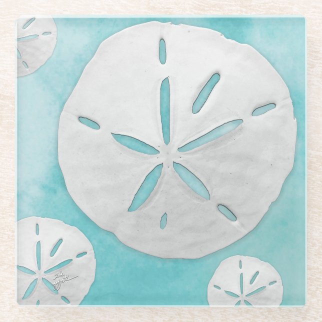 Tropischer Strand Sand Dollar Türkisches Wasser Fa Glasuntersetzer (Vorderseite)