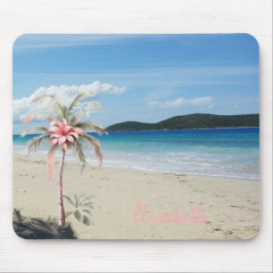 Tropischer Strand, Sand, Palmen, Blume Mousepad