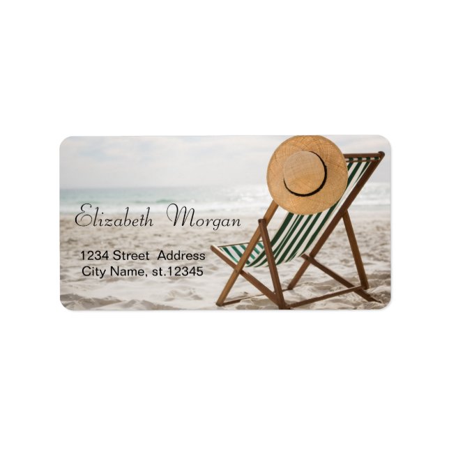 Tropischer Strand, Sand, Stuhl, Entspannung Adressaufkleber (Vorne)
