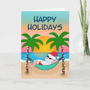 Tropischer Strand Santa Hängematte Palme Feiertagskarte