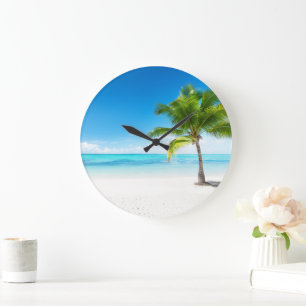 Tropischer Strand Schöne Aussicht Große Wanduhr