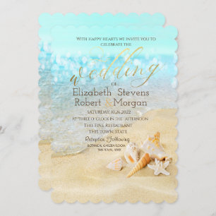 Tropischer Strand, Seashells Wedding Einladung