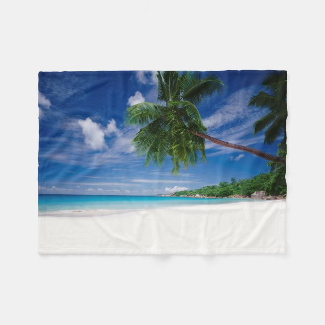 Tropischer Strand | Seychellen Fleecedecke (Vorderseite (Horizontal))