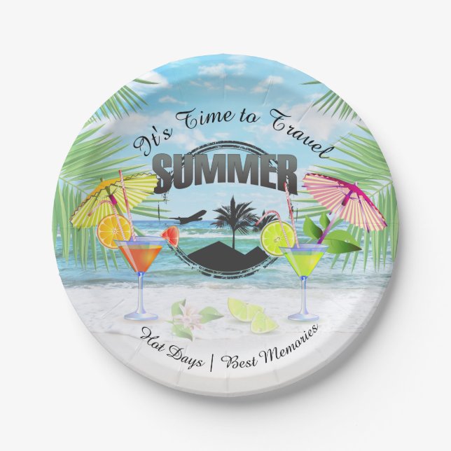 Tropischer Strand, Sommerferien | PERSONALISIERT Pappteller (Vorderseite)