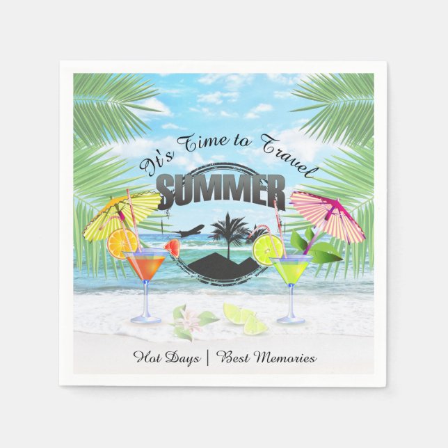 Tropischer Strand, Sommerferien | PERSONALISIERT Serviette (Vorderseite)