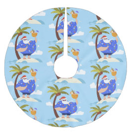 Tropischer Strand Sommerurlaub Weihnachten santa Polyester Weihnachtsbaumdecke
