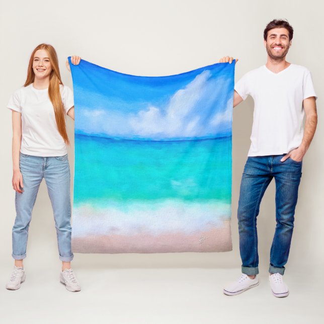 Tropischer Strand Türkis Blau Weiße Wasserfarbe Fleecedecke (Beispiel)