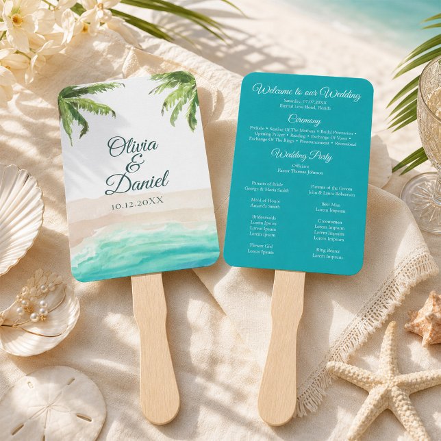Tropischer Strand und Palmen Hochzeitsprogramm-Fäc Fächer (Tropical Beach and Palm Trees Wedding Program Fan)