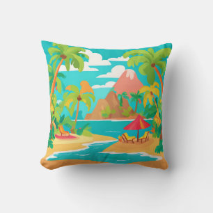 Tropischer Strand und Palmen Throw Kissen